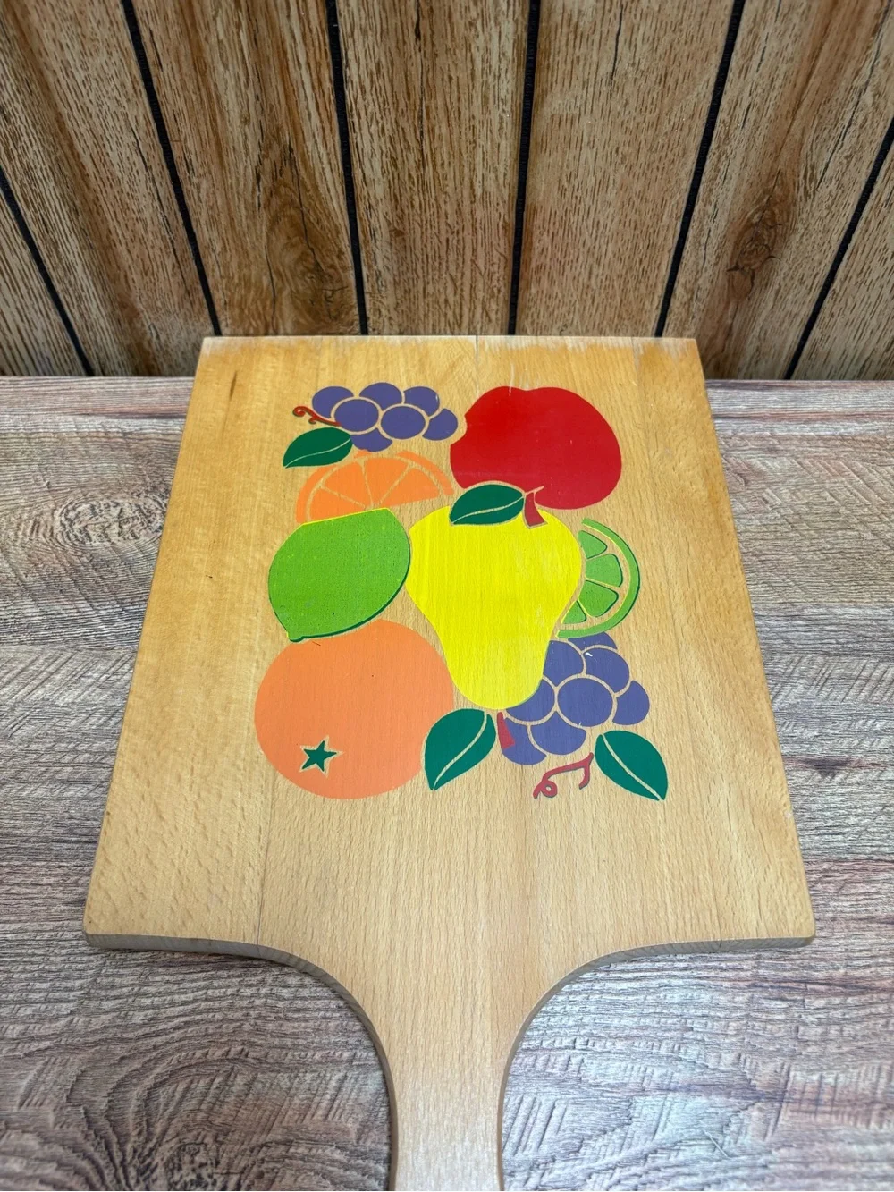 Vintage MCM Fruit Wooden Cutting Board Yugoslavia Be Kind Save Face